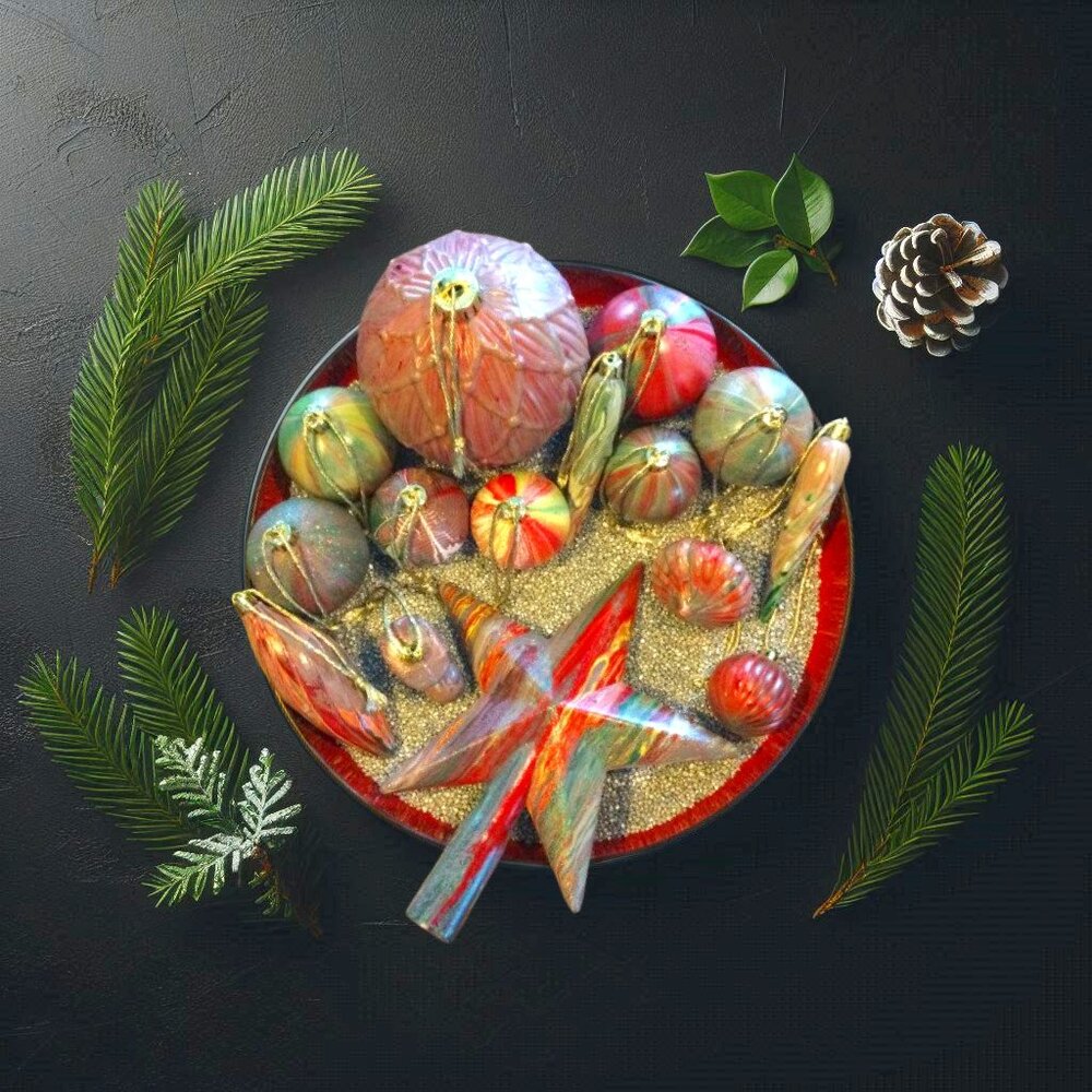 Textured Christmas Ornaments Set of 15